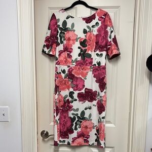 Liz Claiborne Pink and Green Floral Midi Dress